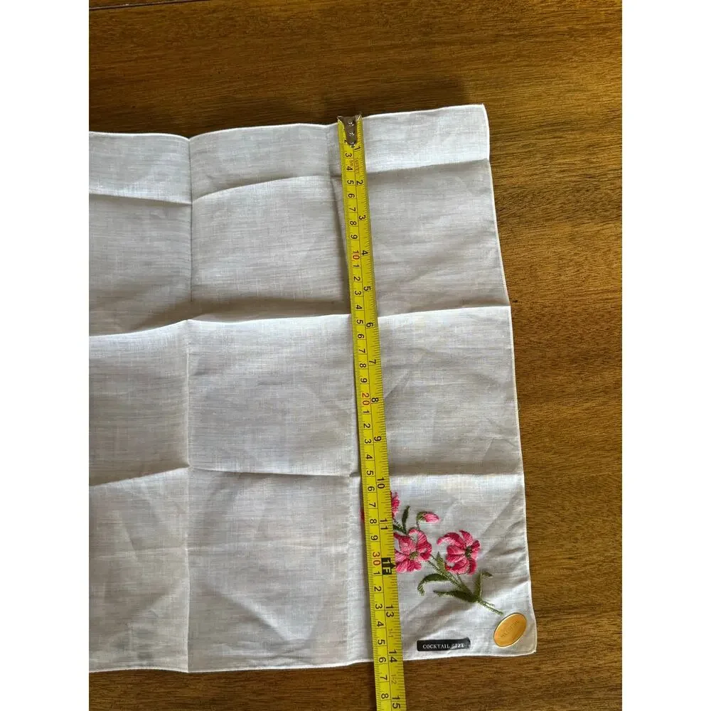 Vintage 1950s Swiss Cotton Cocktail Napkin Embroidered Floral NOS
